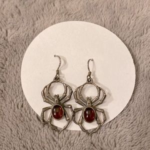 Sterling Silver Amber Spider hook earrings